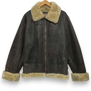 XOXO Faux Fur Lined Brown Genuine Leather Aviator Bomber Jacket Size XL